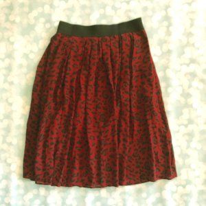 WHBM Red Leopard Pleated Midi Skirt